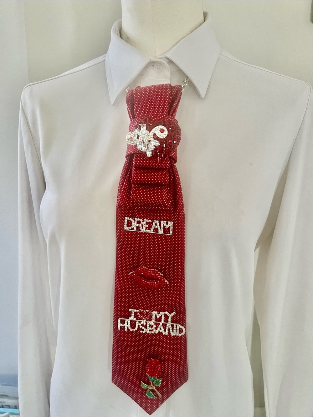Red Embellished Statement Tie Necklace Dream' Crystal Accent